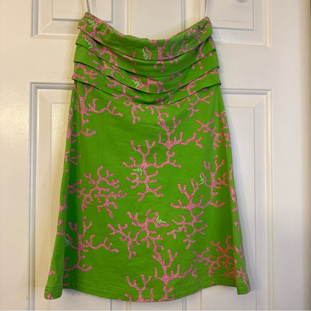 Lilly Pulitzer Petula Strapless Dress Coral Me Crazy Green Pink XS Preppy Resort